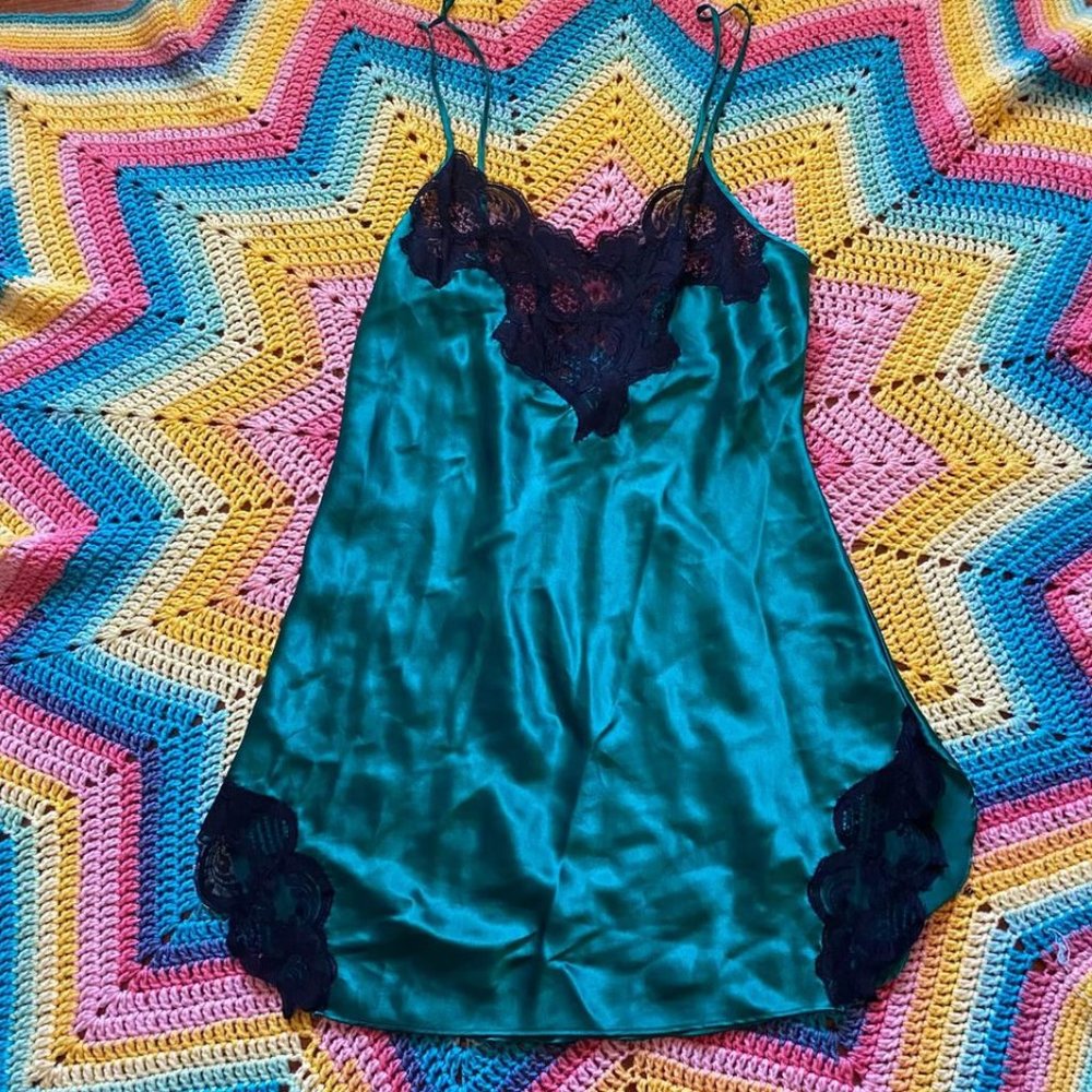 Cute Emerald Green Slip dress Night Gown Sz S